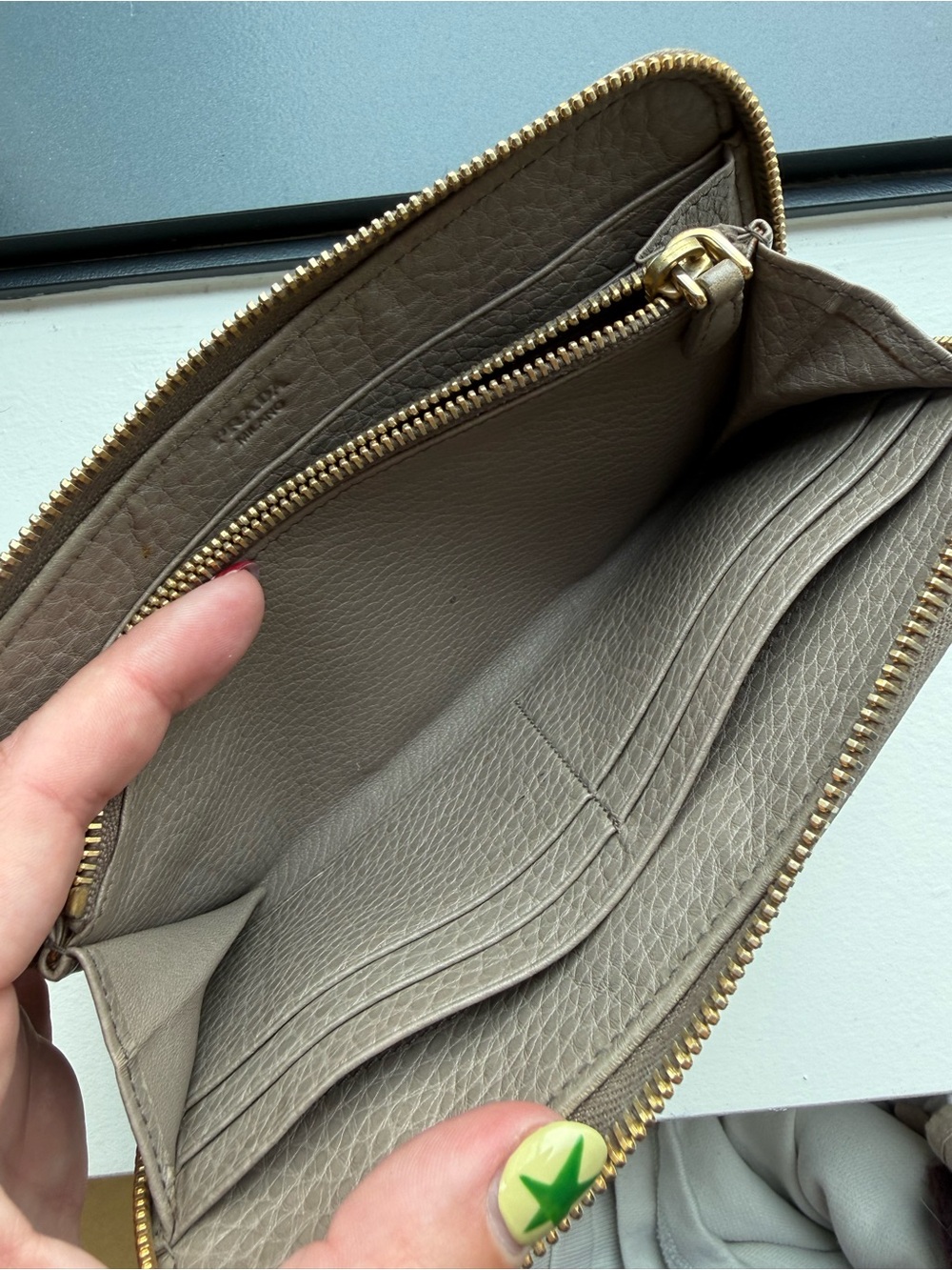 Prada Taupe Leather Zip-Around Wallet with Gold Hardware - Picture 9 of 12